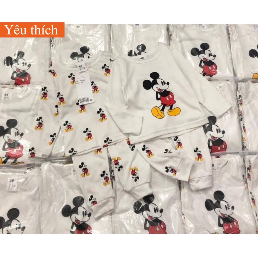 Set 2 Đồ Bộ Dài Tay Chất Tăm Trơn Mickey Bé Trai, Bé Gái, Bộ Dài Tay Thu Đông