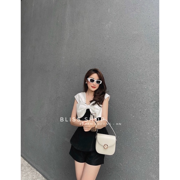 Set áo tafta nơ phối + quần