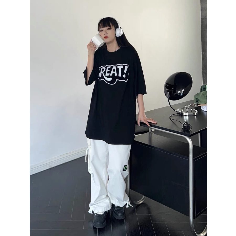 Áo Thun Tay Lỡ GREAT Nam Nữ Ulzzang Unisex BOM HOUSE Chất Liệu Cotton