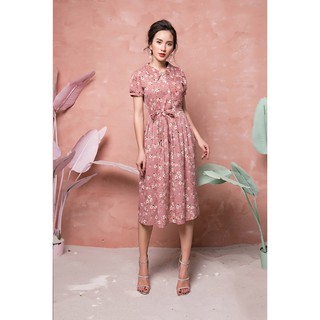 Đầm hoa nhí cổ sơ mi kèm dây xinh xắn msvay019