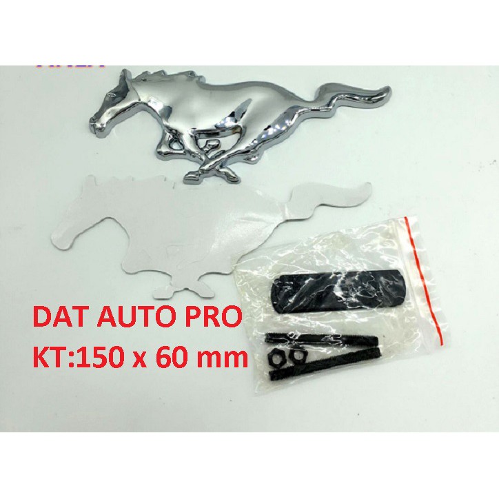 Tem Nổi 3D Kim Loại logo ngựa màu Inox.