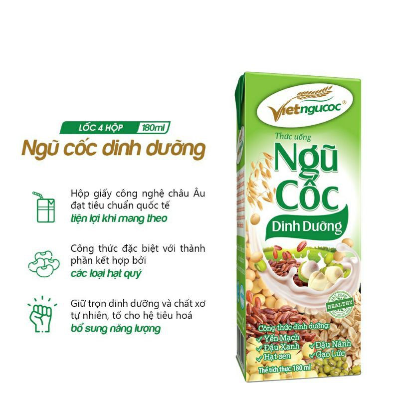 Lốc Ngũ cốc dinh dưỡng Việt Ngũ Cốc - 180ml/hộp