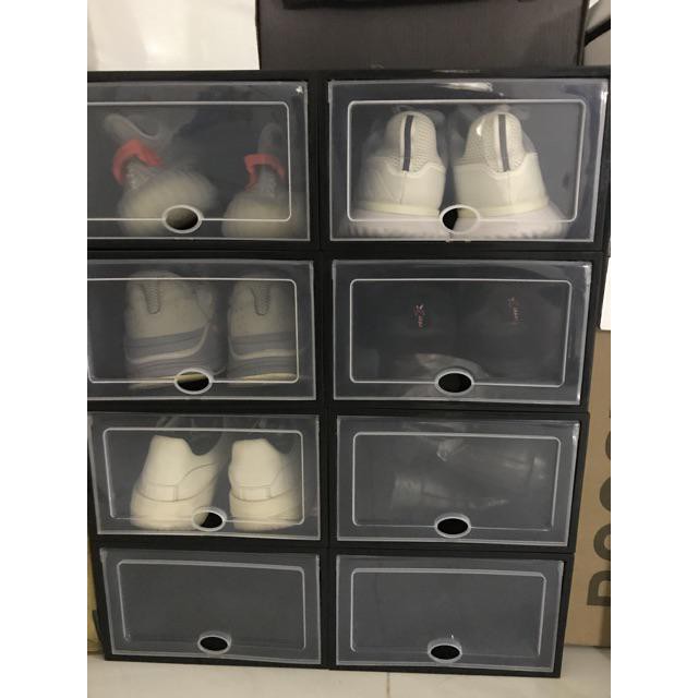 Hộp đựng giày nắp nhựa cứng trong suốt full đen cá tính - Box Sneaker Tặng kèm hút ẩm