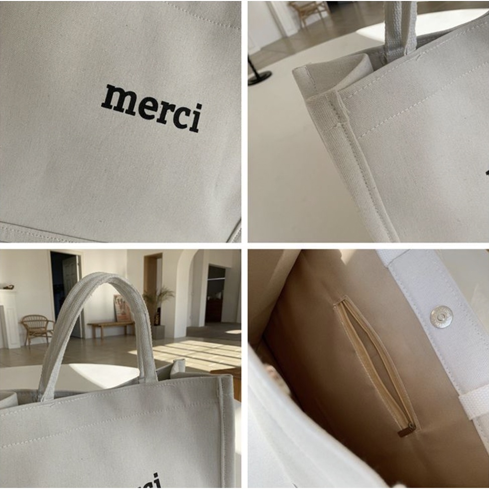 T310-T311/Túi vải Merci 2 màu trắng, đen phù hợp đi du lịch, đi biển phong cách vintage - CHUTCHUTO