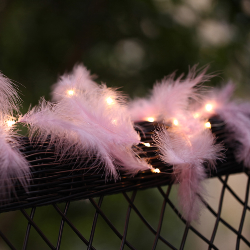 Dây đèn led phối lông vũ trang trí lãng mạn