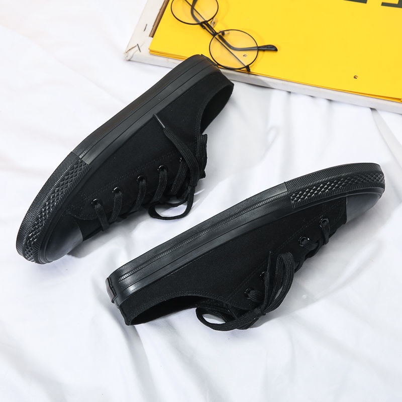 Giày Thể Thao Vải Canvas Màu Đen Không Gót Dễ Phối Đồ Thời Trang Mùa Hè Cho Nam