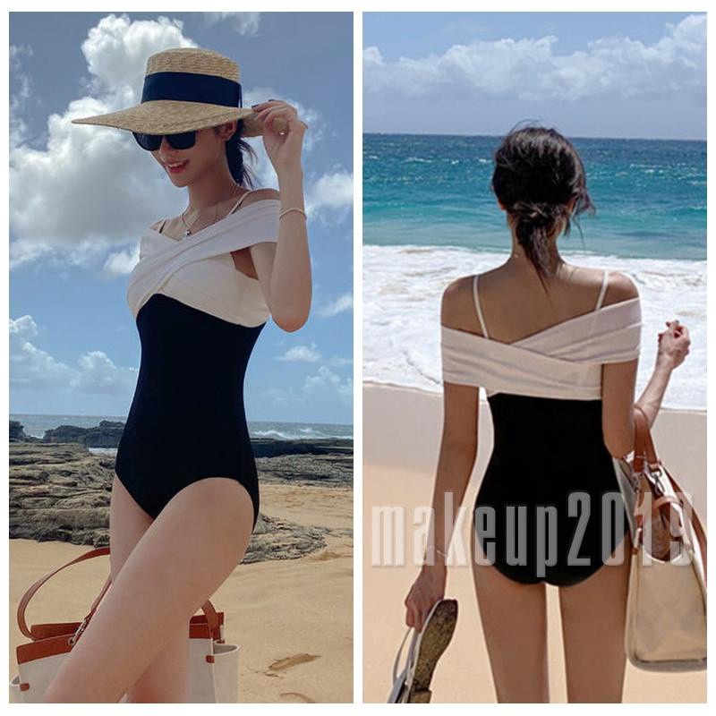 Bộ Đồ Bơi Trễ Vai Cổ Thuyền Màu Trắng Đen Quyến Rũ Cho Nữ | BigBuy360 - bigbuy360.vn