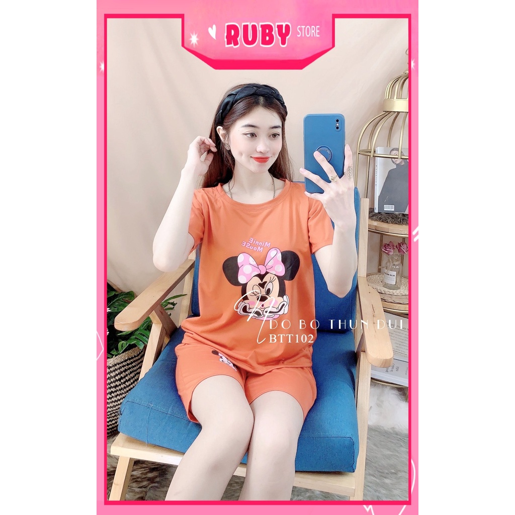 Đồ bộ nữ mặc nhà chất thun mềm mịn in hình chuột hoạt hình dễ thương BTT102