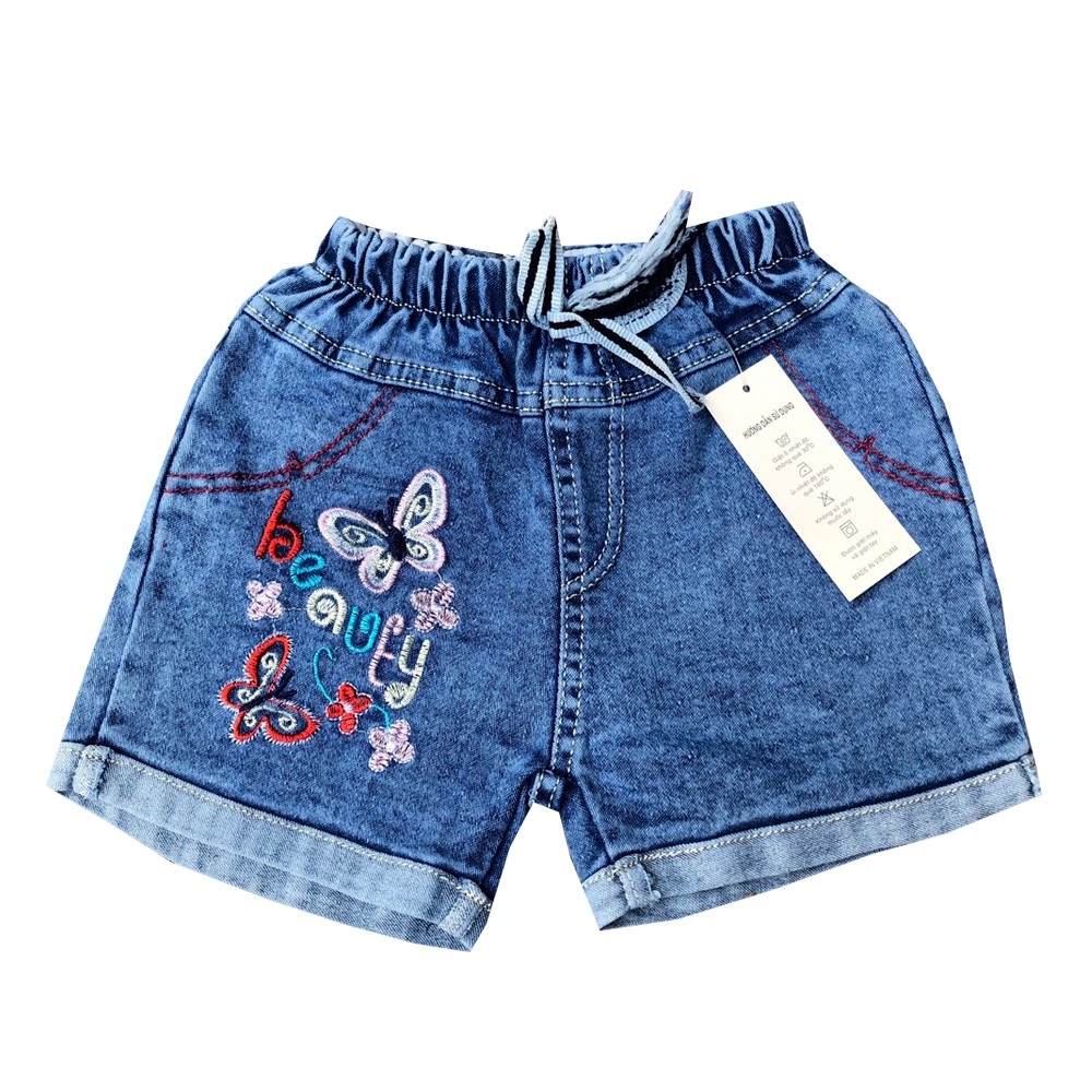 Quần short jean thắt dây bé gái size từ 7-18kg mềm mại đáng yêu họa tiết hình ngẫu nhiên