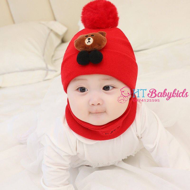 Set Mũ Len Cho Bé Hình Gấu Siêu Đáng Yêu [ SIÊU RẺ ]