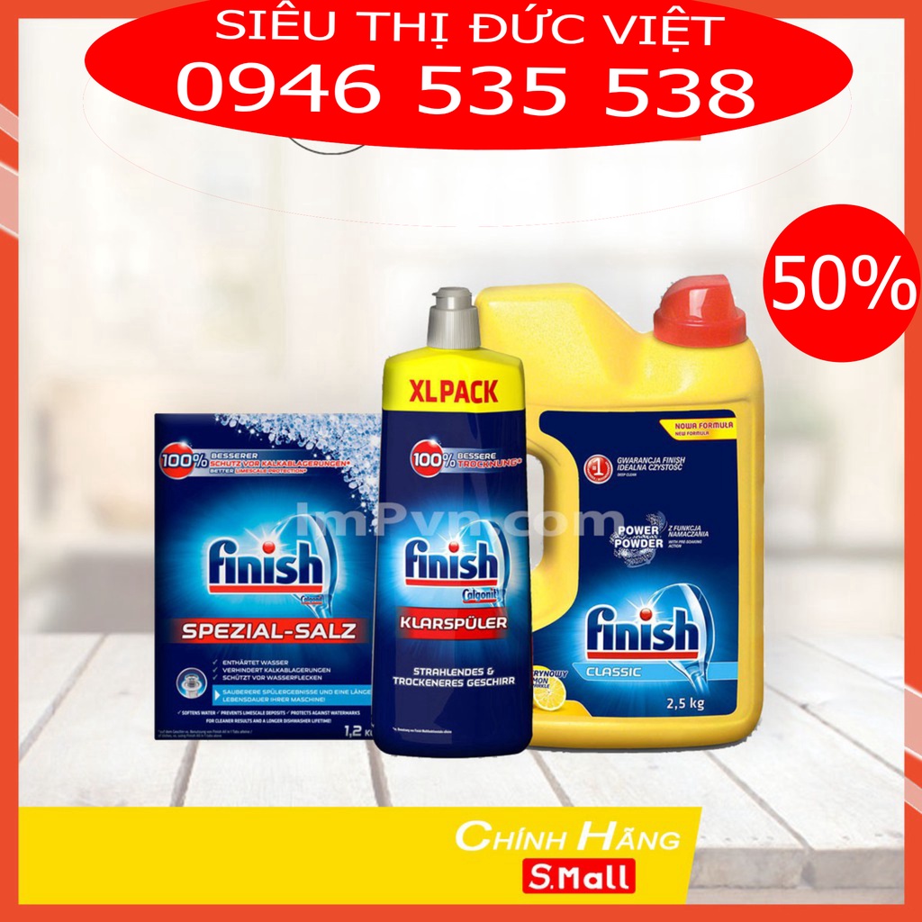 Combo rửa bát Finish Bột 2.5kg, Muối 1.2kg, Nước làm bóng 750ml
