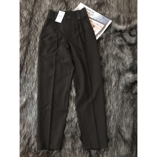 Quần baggy lưng cao hai nút khoá kéo trước thời trang