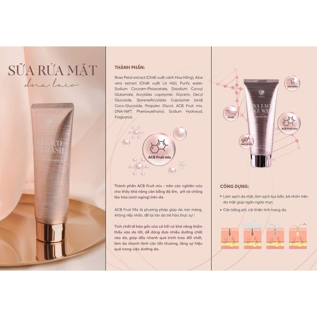 [XÃ HÀNG + QUÀ 30K] Sữa rửa mặt làm sạch da - cấp ẩm - mờ nám - chống lão hoá da DNA Cá Hồi Laco tặng bông tẩy trang | BigBuy360 - bigbuy360.vn