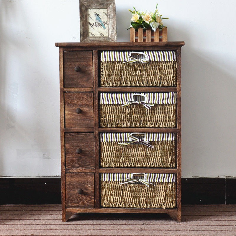Tủ lưu trữ, ngăn kéo gỗ đặc, phòng ngủ, khách, từ sàn đến trần retro, đựng đồ nhỏ, kiểu Mỹ có khóa,