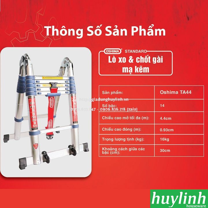 Thang nhôm rút đôi chữ A Oshima TA-44 - 4.4 mét