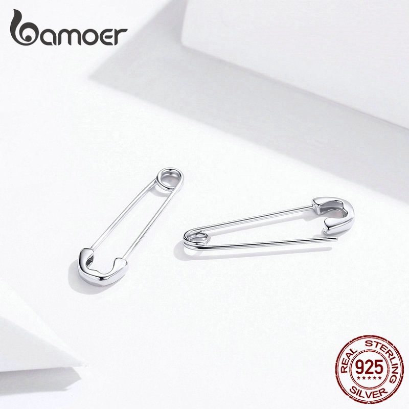 Đôi khuyên tai BAMOER chốt bạc 925 hình chiếc kẹp giấy thời trang cho nữ