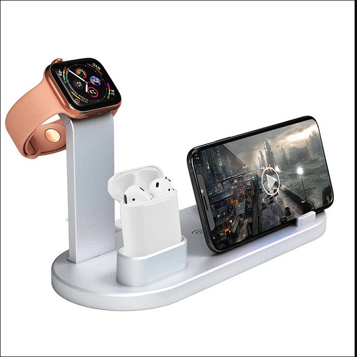 Đế Sạc Không Dây Chuẩn QI, Sạc Nhanh 4in1 Cho Apple Watch- iPhone- Airpods Cao Cấp Nhất