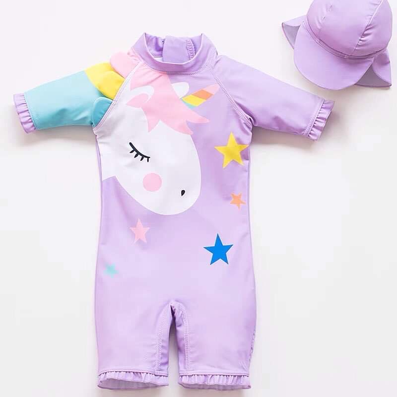 (có sẵn, kèm mũ) Set đồ bơi bé gái kèm mũ hình ngựa pony ngôi sao