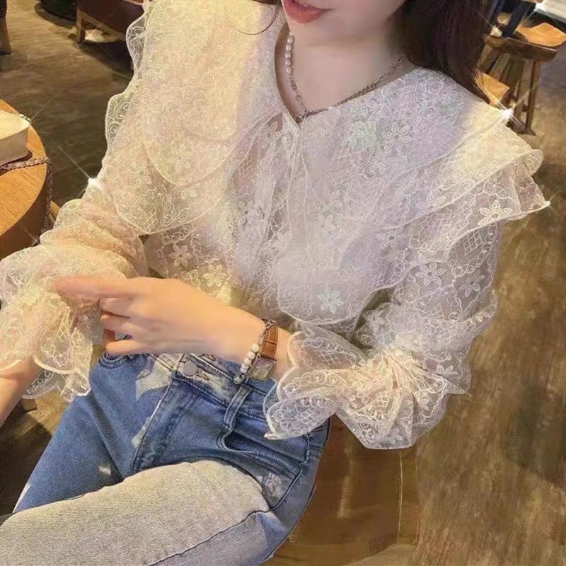 Áo Sơ Mi Ren Cổ Búp Bê Thời Trang Mùa Thu Dành Cho Nữ 2021