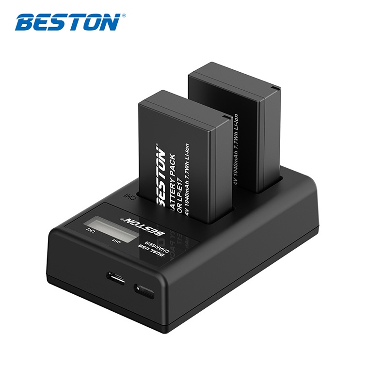 Bộ 2 Pin Canon LP-E17 + Sạc Đôi LP-E17 Beston Cho Canon 77D 750D 760D 800D 8000D 200D M3 M5 M6, EOS RP