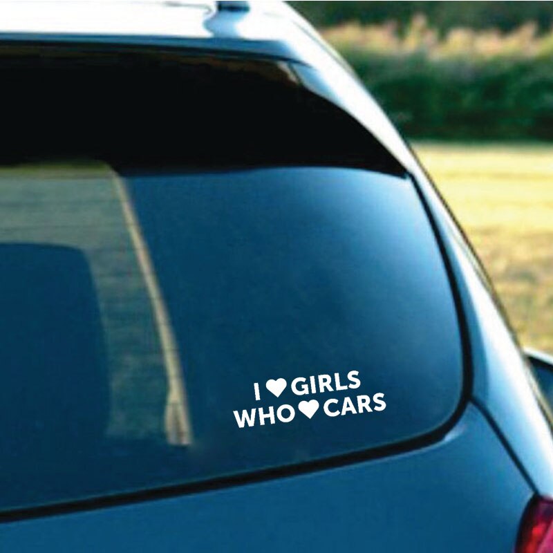 Đề can vinyl I love Girls Who Like Car vui nhộn dán trang trí xe hơi/ xe mô tô kích cỡ 14x4cm