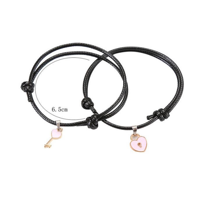 Set 2 vòng tay dây bện mặt hình ổ khóa/trái tim thời trang cho cặp đôi