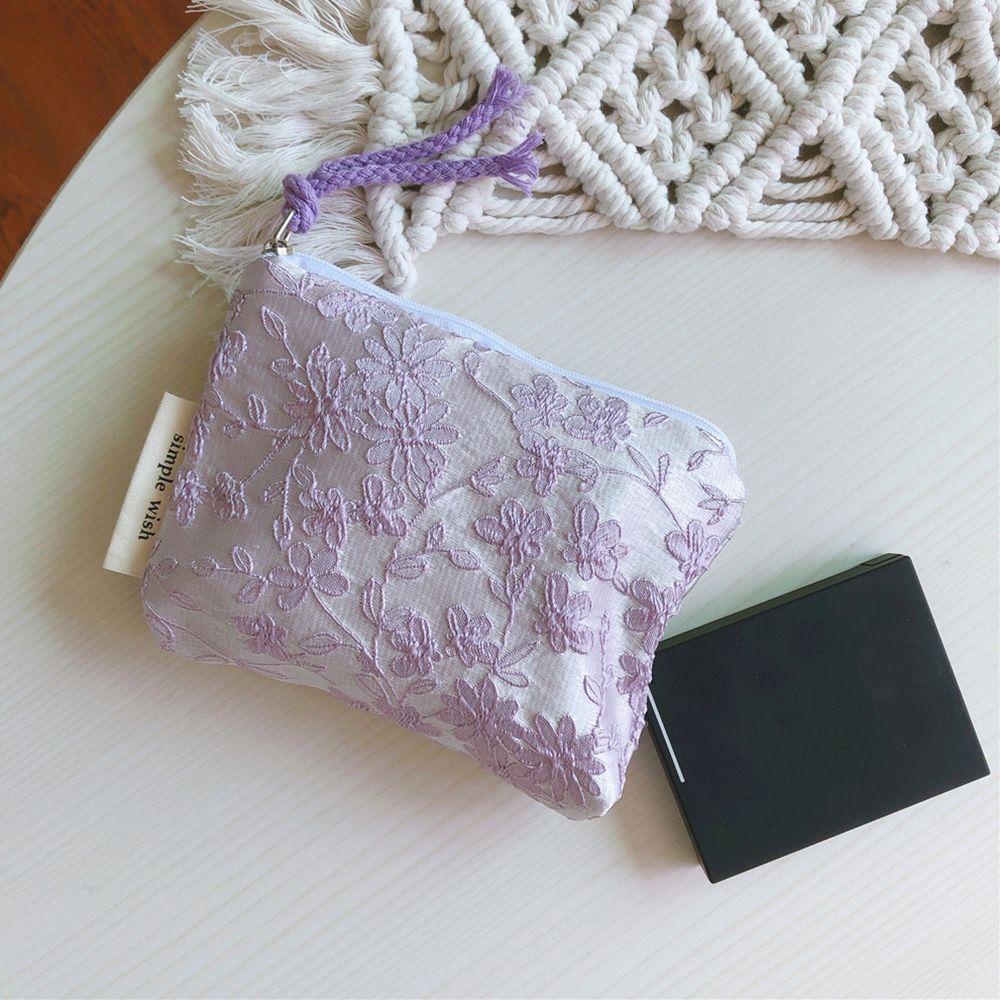 Túi Đựng Đồ Trang Điểm Mini Bằng Vải Cotton In Họa Tiết Hoa Có Khóa Kéo