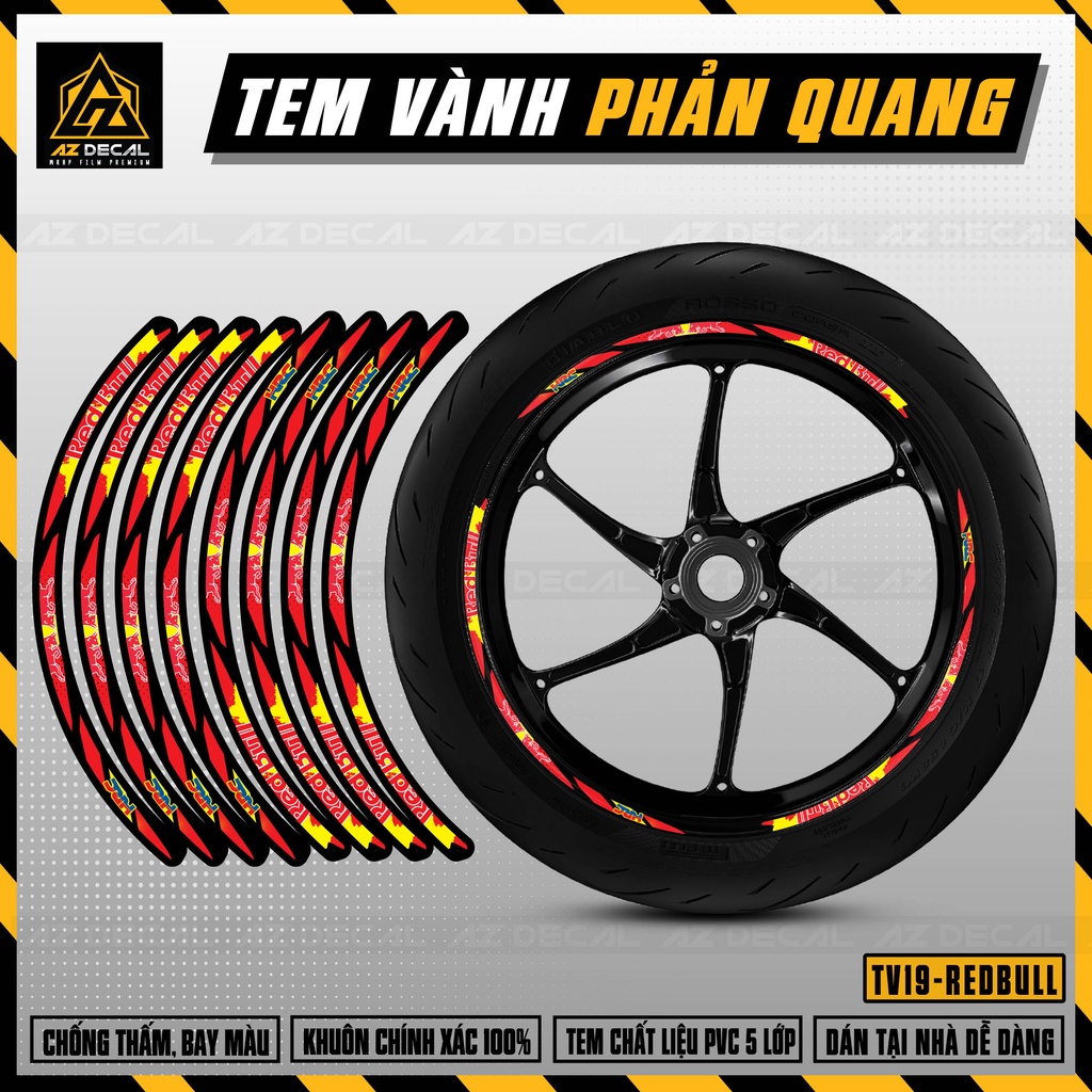 Tem Dán Vành Red Bull | TV19 | Decal Phản Quang Chính Hãng Chống Thấm Nước, Chống Bay Màu