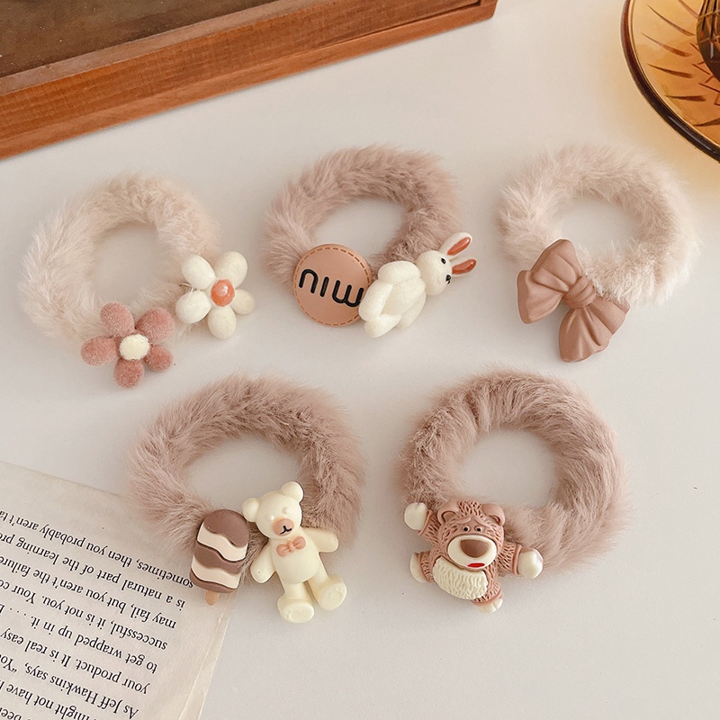 Dây cột tóc, kẹp tóc hàn quốc dễ thương nhiều mầu thiết kế viên lông êm mịn dễ thương với nhiều hình thú lẻ 1 cái