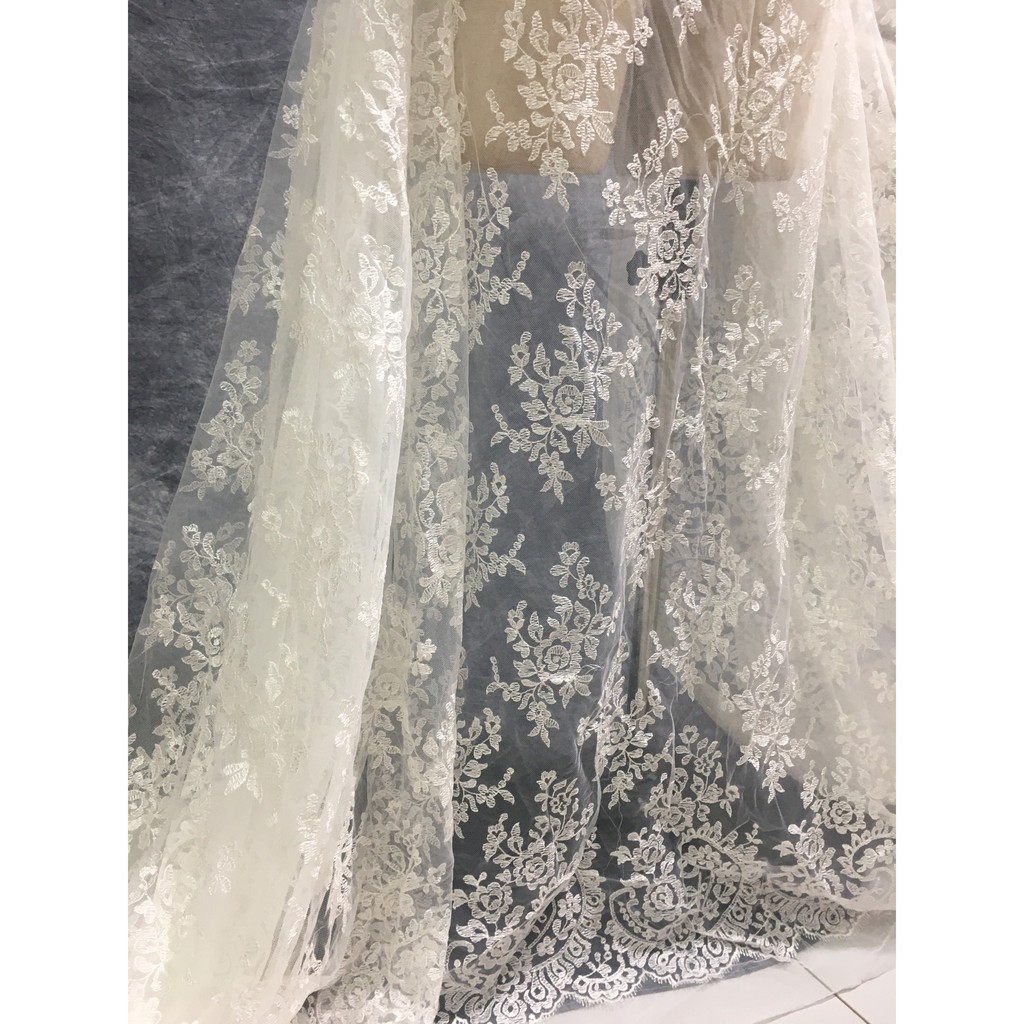 Ren set cao cấp nhập khẩu hàn quốc RB170519 khổ 1,5m may váy đầm, váy cưới, ren thời trang, ren trang trí