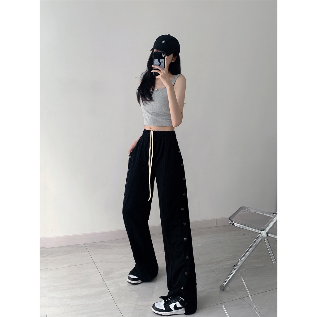 Cocory vn Quần ống rộng xẻ tà kiểu dáng thời trang phong cách retro dành cho nữ