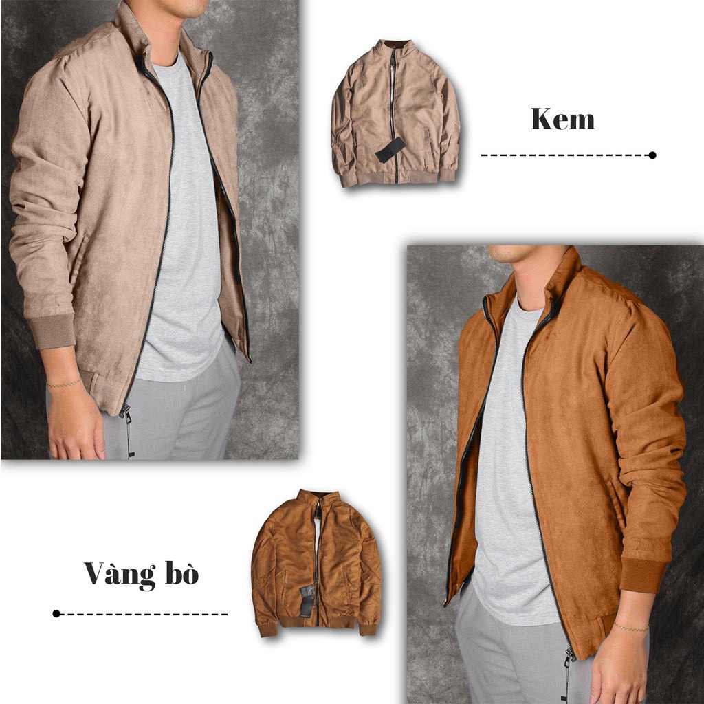 Áo khoác bomber nam da lộn Lót Lông Cừu Cao Cấp, áo bomber nam form rộng phong cách ulzzang-D1AK356