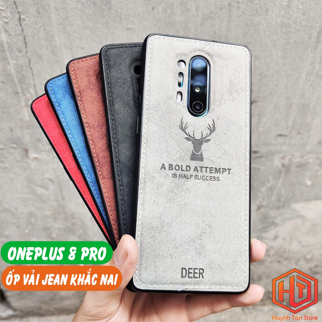 Ốp lưng Oneplus 8 Pro vân vải khắc 3D hình Nai (Full màu)