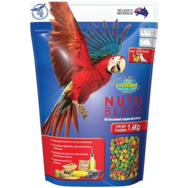 Hạt VETAFARM NUTRI BLEND dành cho vẹt size trung và lớn gói nguyên seal 1,6kg