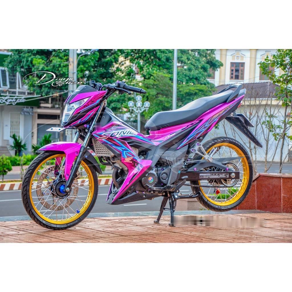 Tem Rời Dán Xe Sonic Mẫu Hoa Văn Hồng Xanh Đen Cực Đẹp, Hàng 3 Lớp Chất Lượng Cao ,Team Decal