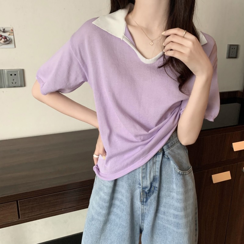 Áo Sweater Tay Ngắn Cổ Polo Phong Cách Hàn Quốc | BigBuy360 - bigbuy360.vn