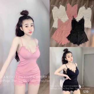 bộ ngủ thun tăm 2 dây viền ren