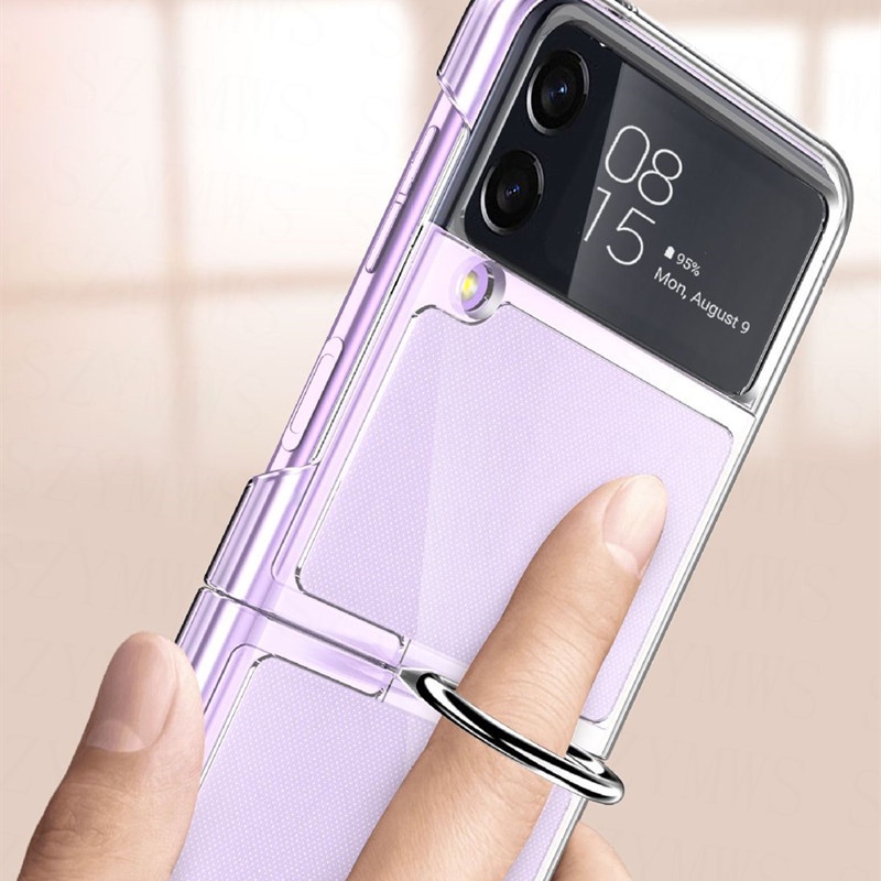 Ốp Điện Thoại Trong Suốt Dạng Nhám Có Vòng Nhẫn Giá Đỡ Cho Samsung Galaxy Z Flip 3 4 5G Samsung Z Flip 4 3