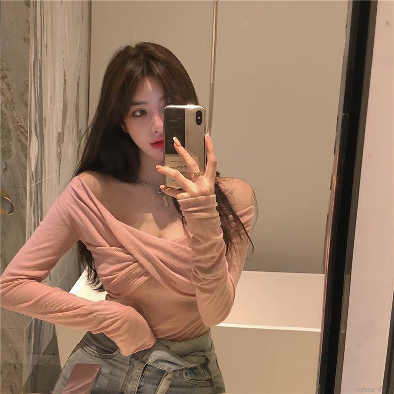 Women Super Fire Strapless Sexy Long-sleeved Thin T-shirt | BigBuy360 - bigbuy360.vn
