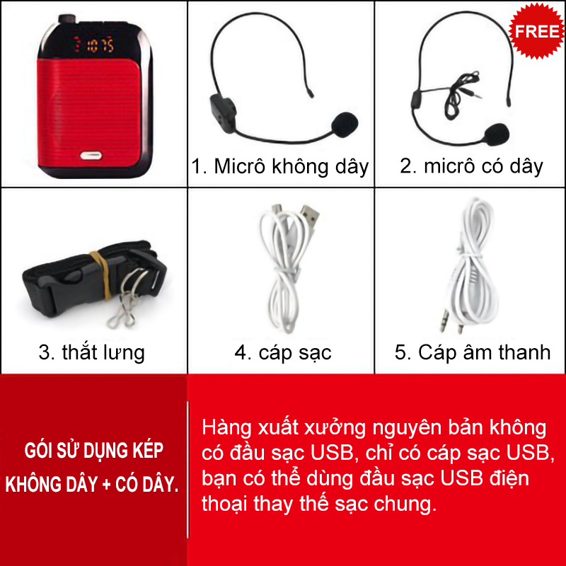 Máy trợ giảng APORO T9 FM không dây chính hãng (Tặng cáp sạc nguồn và 1 micro không dây) - XMF02