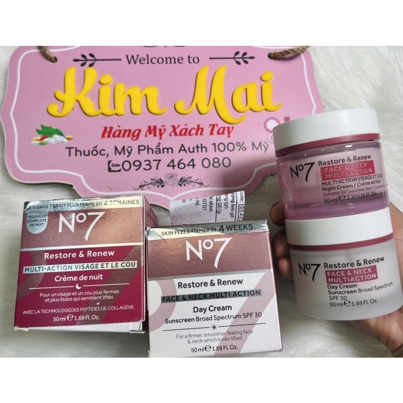 Bộ đôi ngày và đêm No7 Restore & Renew Day & Night giúp săn da, mịn da, giảm nhăn da