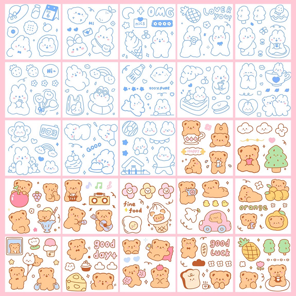 Set 25 Tấm Sticker Gấu Hoạt Hình Dễ Thương Dán Trang Trí máy in nhiệt, sổ tay DIY
