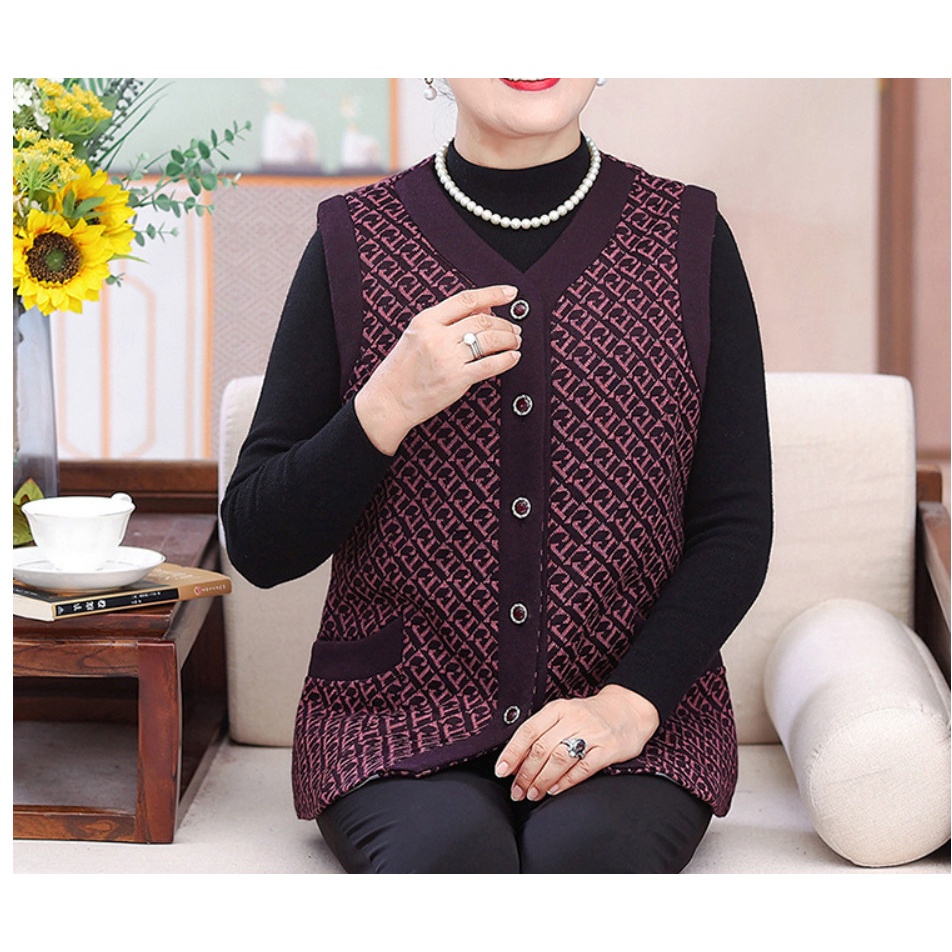 (HÀNG SẴN) Áo Khoác Len Ghi Lê Cho Bà Cho Mẹ AL32 - Hàng Quảng Châu Cao Cấp