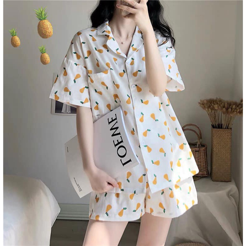 [Mã SKAMSALE8 giảm 10% đơn 200K] [RẺ VÔ ĐỊCH]Bộ Pijama Ngắn Tay - Bộ Ngủ Hoa Quả Lê Hai Màu Ulzzang Cute(ảnh thật)