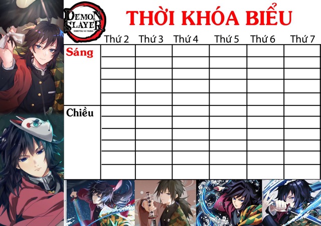 Thời khoá biểu kimetsu no yaiba đủ thành viên