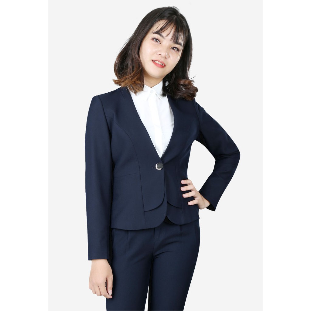 Áo vest 2 lớp tay dài bò lụa tím than không cổ một khuy The One Fashion AVD0165TT6