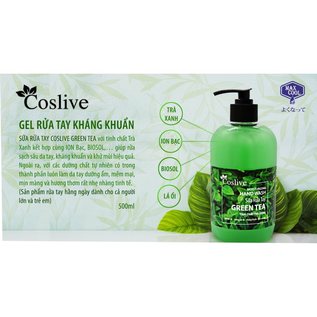 Sữa Rửa Tay Tinh Chất Trà Xanh Coslive Green Tea 500ml