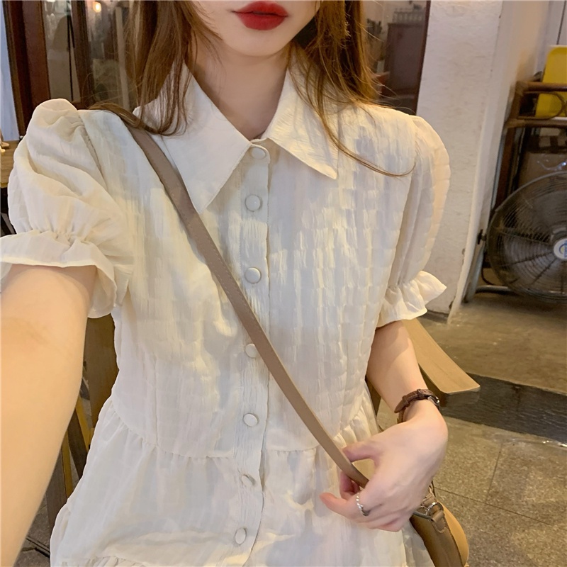 Đầm Nữ Màu Sắc Đơn Giản Phong Cách Retro Hàn Quốc