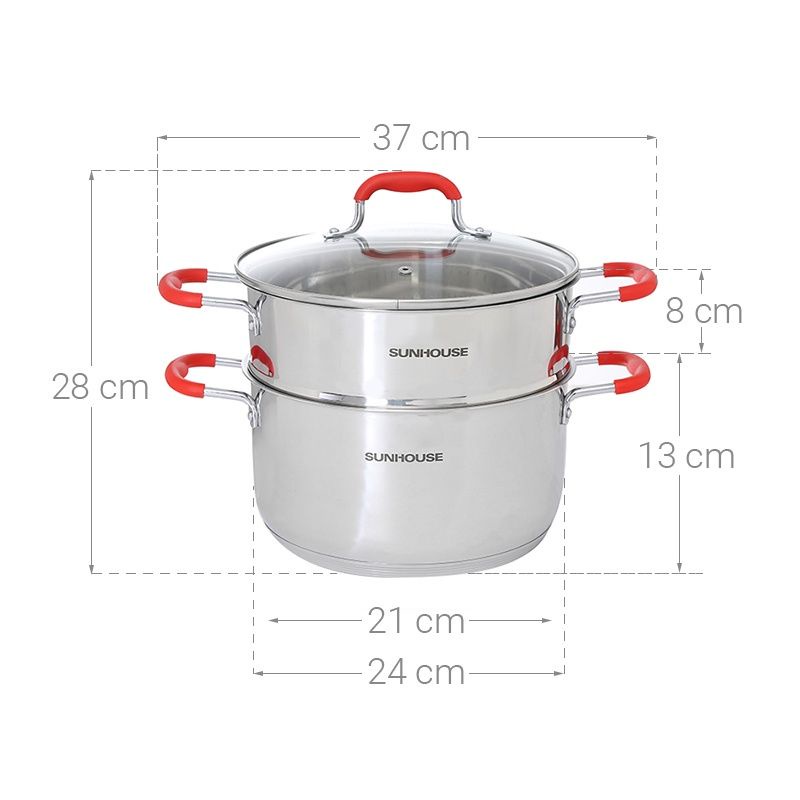 Bộ nồi xửng hấp inox 5 đáy size 24 SUNHOUSE SHG507-24 hàng chính hãng giá tốt