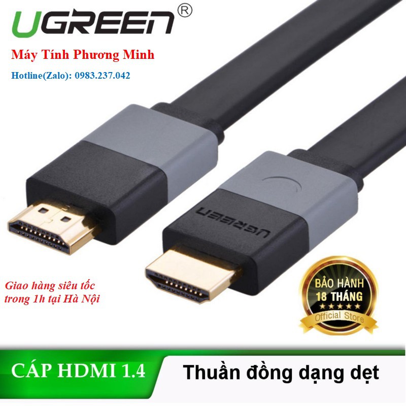 Cáp HDMI dài 5m mỏng dẹt hỗ trợ 3D 4K Chính hãng Ugreen UG-30112- Bảo hành chính hãng 18 tháng